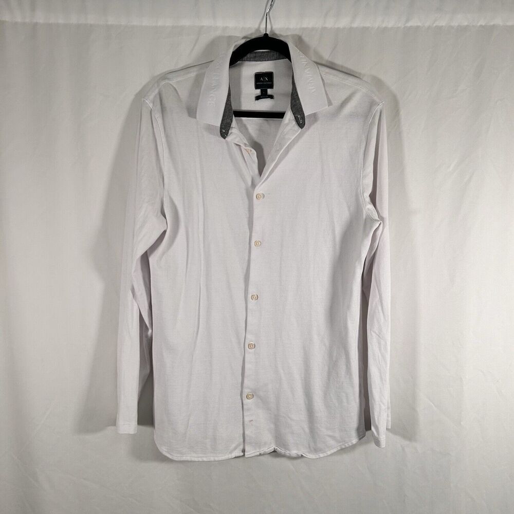 Armani Exchange Shirt Men's Large White Long Sleeve Button Up Regular Cotton - Picture 1 of 12